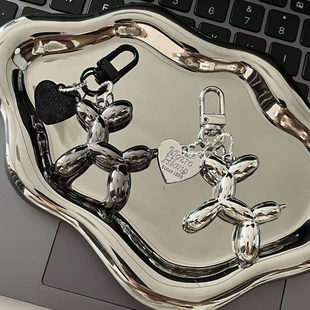 小红书同款|电镀银色系气球狗挂件千禧风网红钥匙扣书包挂件