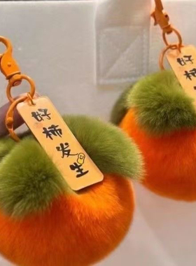 日韩创意可爱獭兔小柿子汽车钥匙扣女士包包挂件好柿发生毛绒挂件