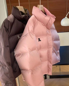 羽绒服女短款韩国潮牌RR立领刺绣情侣小众设计感加厚白鸭绒面包服