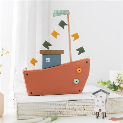 阿楹 一帆风顺小帆船木摆件 儿童房客厅书桌置物架多巴胺玄关装饰