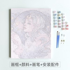 数字油画diy填充秋天乡村风景红树叶森林河流装饰手工填色油彩画