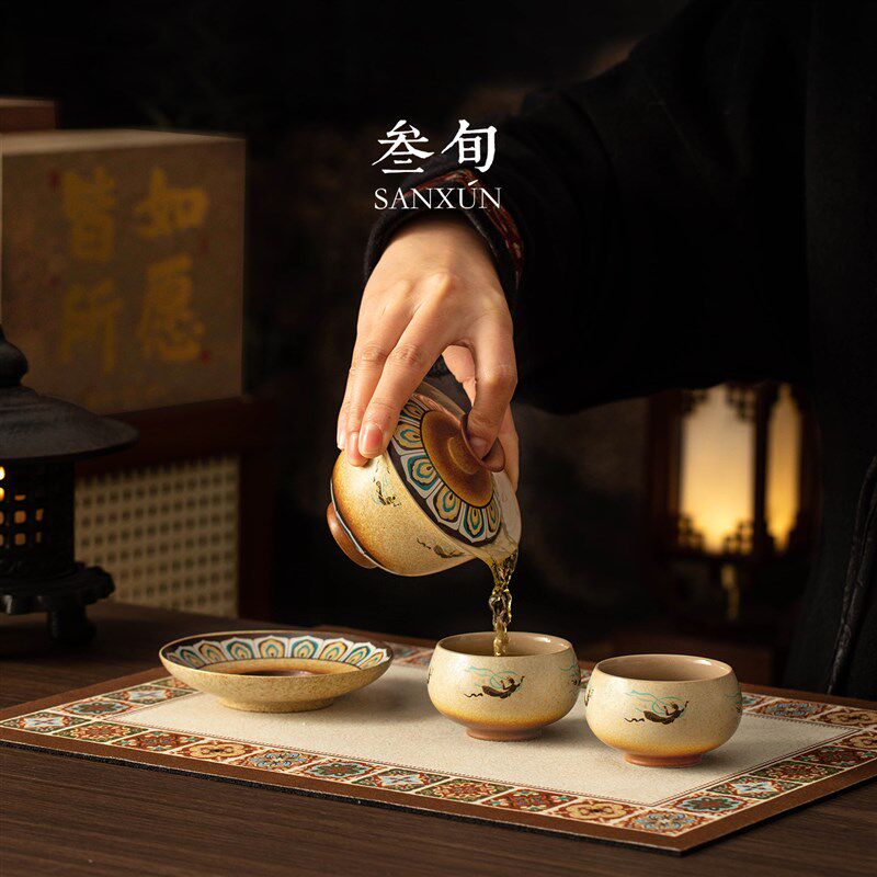 叁旬敦煌飞天盖碗泡茶壶茶具套装高档礼盒装送长辈老师节生日礼物