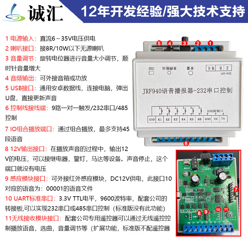 语音模块播报器语音芯片声音模块合成播放板mp3音乐播放板JRF940