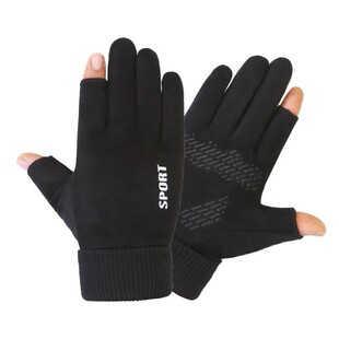 手套男秋冬季保暖防寒加绒户外运动骑行开车防滑露指外卖半指触屏