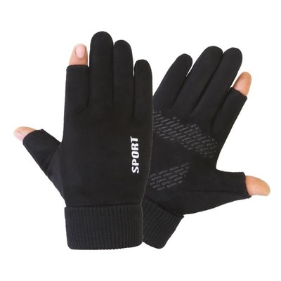 手套男秋冬季保暖防寒加绒户外运动骑行开车防滑露指外卖半指触屏