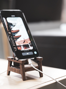 木质桌面小椅子手机支架可爱懒人板凳创意平板ipad手机座直播网课