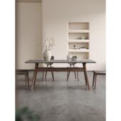 高端实木餐桌豪华现代简单 家小公寓意大利北欧灰色哑光石板餐桌