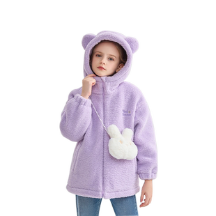 【特惠】马克华菲女童毛绒外套夹棉加厚仿羊羔绒衣服大童加绒棉服