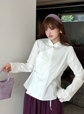 云朵设计春极简大牌老钱新中式重工手工钉珠高支棉衬衫YS3-t275