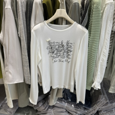 云朵设计蝴蝶结重工长袖T恤（含14.3绵羊毛）(装饰不可拆)Q11205