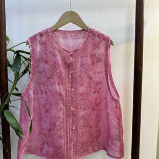 B12 云朵家2026夏上新真丝欧根纱重工钉珠国风马甲YS160