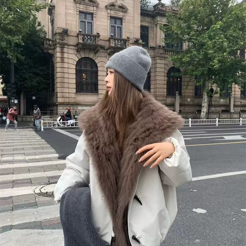 云朵设计领气质宽松保暖羽绒服外套(配可拆卸真狐狸毛领)YS3-3522