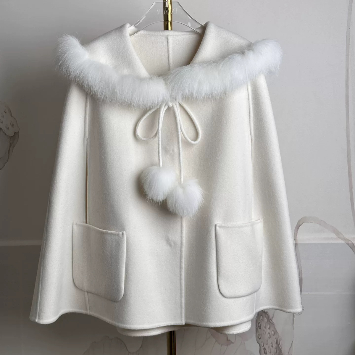 云朵毛呢外套羊毛外套含100狐狸毛小个子穿搭可爱JS112