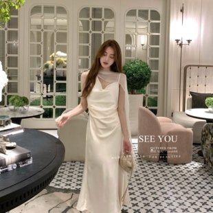 云朵家设计感显瘦缎面吊带连衣裙连衣裙 26021J 飘带固定不可拆