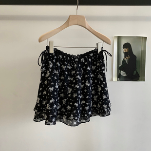 云朵家裙高腰显瘦侧绑带A字半身裙法式 复古超百搭短裙半身裙99529