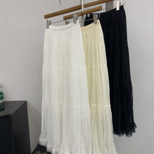 云朵26年夏上新法式 压褶长半身纱裙半身裙26061 高腰A版