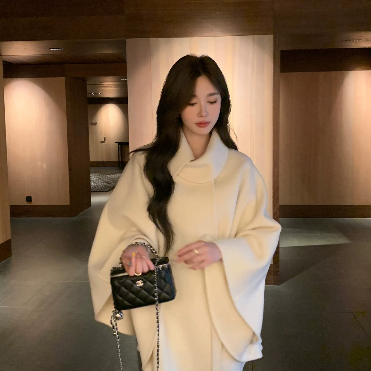 YO云朵斗篷大衣千金设计感羊毛外套(配腰绳)（含70羊毛）20-3058