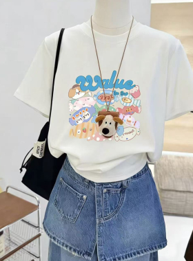 云朵约圆领卡通印花通勤基础百搭棉料短袖T恤(无配饰)YS1-n4012