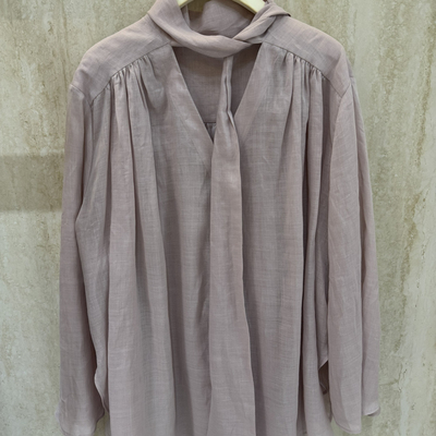 云朵设计夏上新苎麻法式气质V领飘带上衣小衫G310001