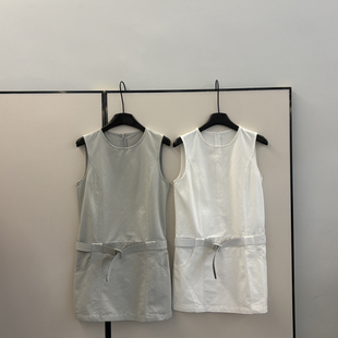 云OMI 收腰A字裙型连衣裙 配腰带 913 云朵年夏上新极简风圆领无袖