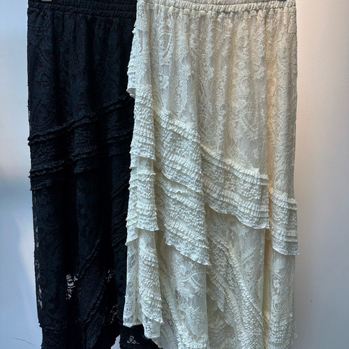 云朵夏上新蕾丝荷叶边不规则松紧腰半身裙(不含任何配件)BQ2696