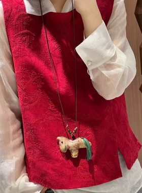 云朵设计早春新中式国风复古百搭新年款棉麻腰果提花马甲A9814