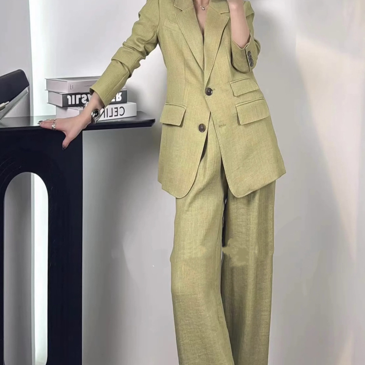 云朵设计早春人字纹法式松弛感低调老钱西装+阔腿裤套装A9644,女装/女士精品,时尚套装,淘宝优惠券,粉丝福利购,淘宝优惠卷