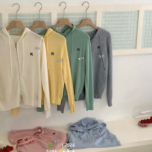 纯色外套针织开衫 云朵家绳连帽双拉链薄款 长袖 开衫 Fny745 针织衫