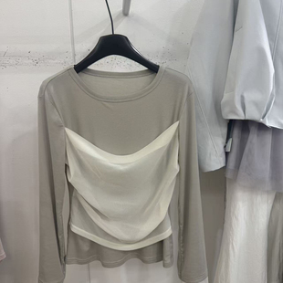 YS2 云朵家26年春款 无配件 T恤 P79 极简设计感拼色假两件长袖