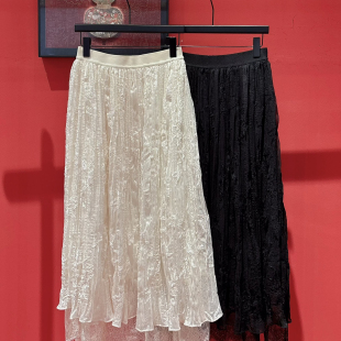 云朵26年夏上新轻奢优雅绝美气质显瘦蕾丝百褶半身裙w540