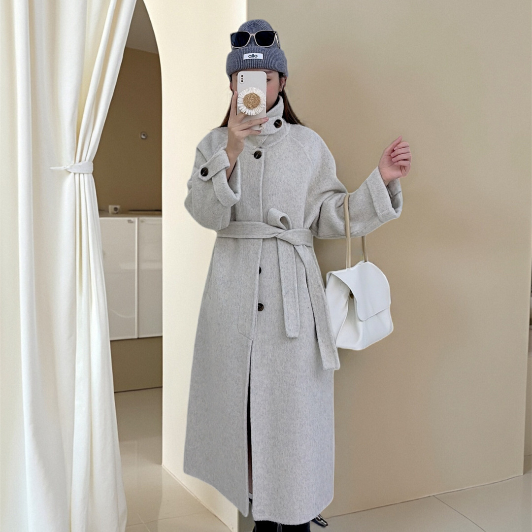 朵设计时尚百搭新款羊毛外套(配腰带)（含70绵羊毛）39870099063