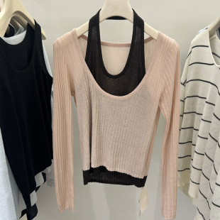 云朵店26年春款 H59374 撞色气质简约舒适显瘦假两件针织衫