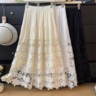 云朵韩版 n088 高级感气质镂空勾花蕾丝拼接松紧腰显瘦半身裙YS14