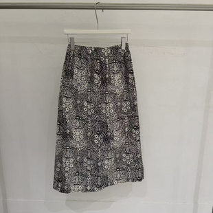 37005 单半身裙 云朵设计26年春款 复古风印花宽松直筒半身裙