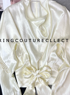 云朵26年夏上新高级气质珠光荡领系带衬衫19963255