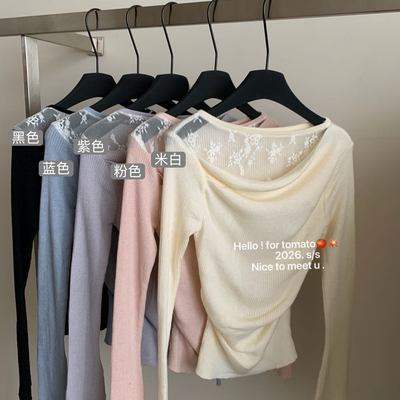 云朵家约蕾丝褶皱拼接设计款温柔风修身针织衫(不含下装)406028