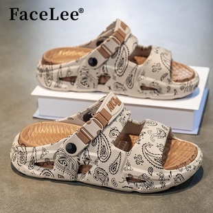FaceLee椰子拖鞋 外穿防滑踩屎感軟底運動涼拖開車兩用海邊 男夏季