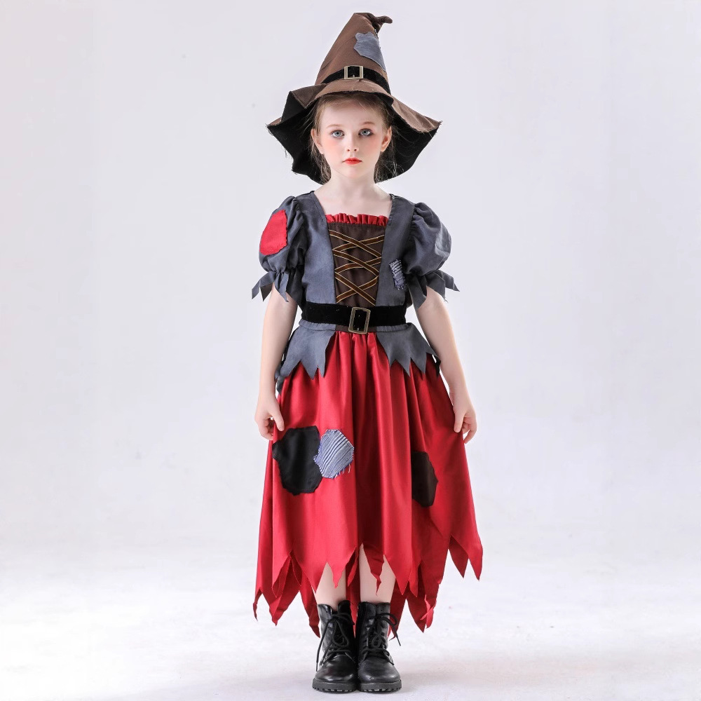 万圣节服装儿童绿野仙踪草人巫婆扮演服恶魔吸血鬼魔法女巫演出服