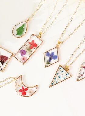 艾薇新款几何形状干花项链满天星天然植物标本服装配饰亚马逊爆款