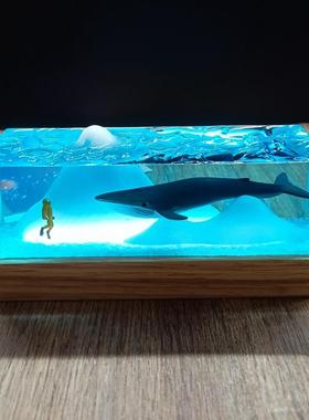 鲸鱼潜水员蓝鲸滴胶海洋桌面夜光汽车摆件模型树脂简约工艺品礼物