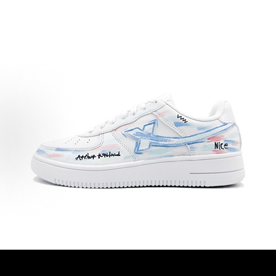 【定制球鞋】特步空军一号心动LK蓝鸳鸯款涂鸦手绘小众情侣板鞋