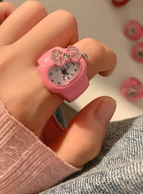 迷你戒指手表儿童女孩可爱蝴蝶结水钻时钟小众设计感2024新款百搭