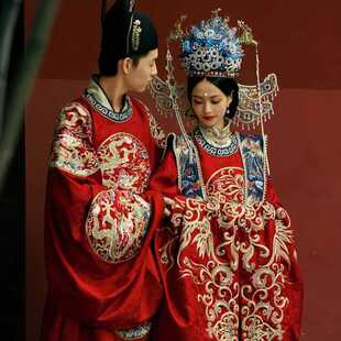 出租汉服婚服全套中式 嫁衣 女凤冠霞帔明制重工租赁鸾凤和鸣中式