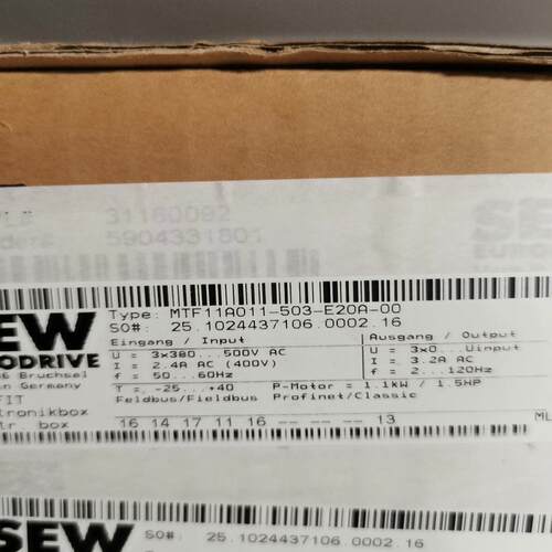 1.1KW SEW变频器型号：MTF11A011-503-E