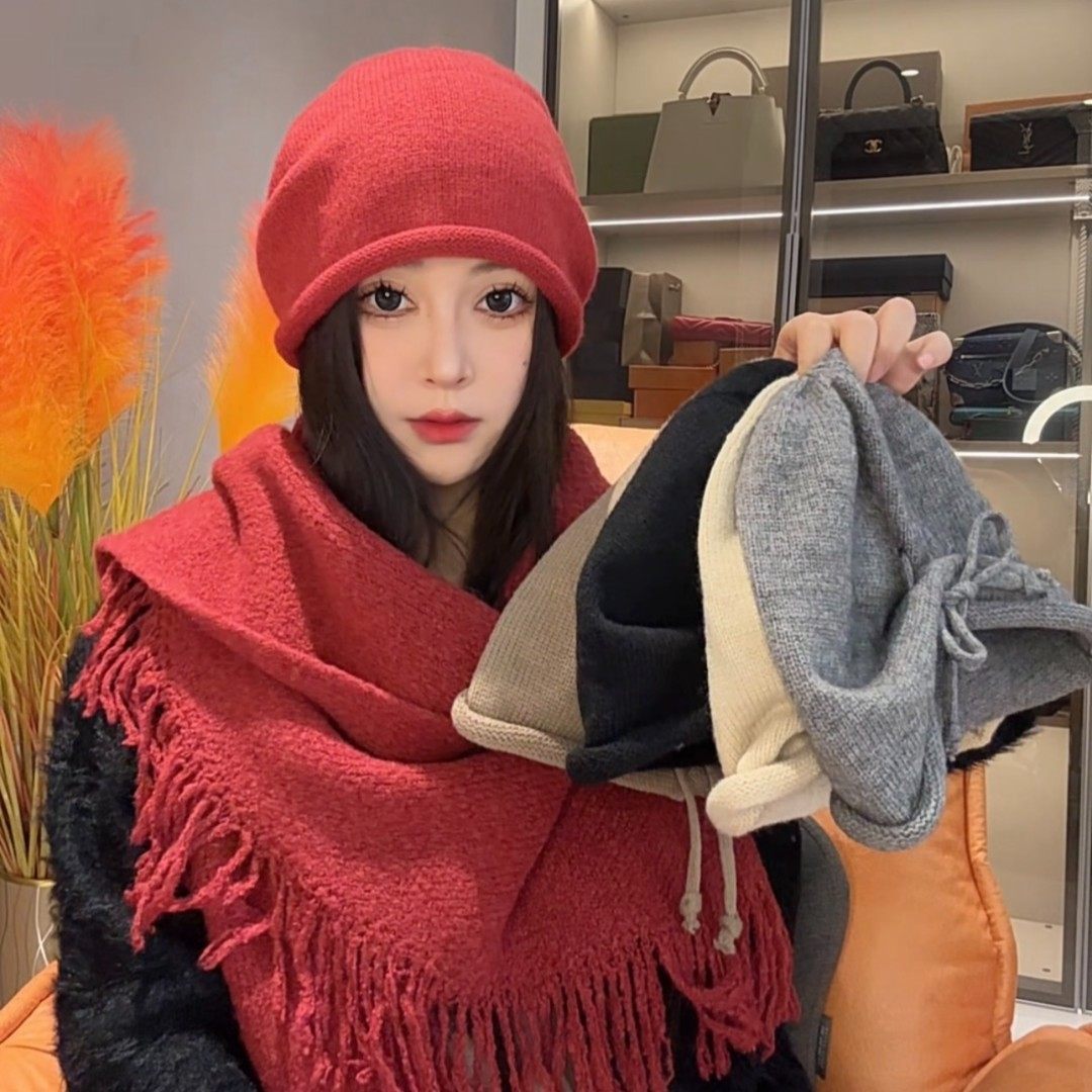颜吴帽饰Aurora日式针织俏皮抽绳堆堆帽女秋冬加厚保暖包头帽新款
