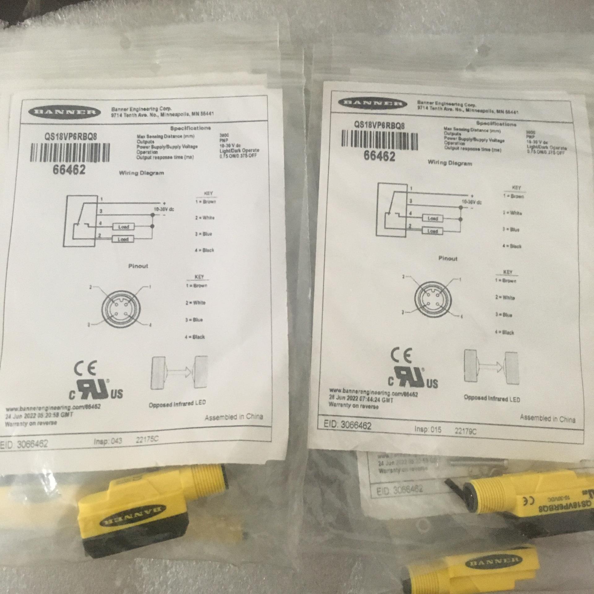 全新邦纳传感器号QS18VP6RBQ8订货66462实物