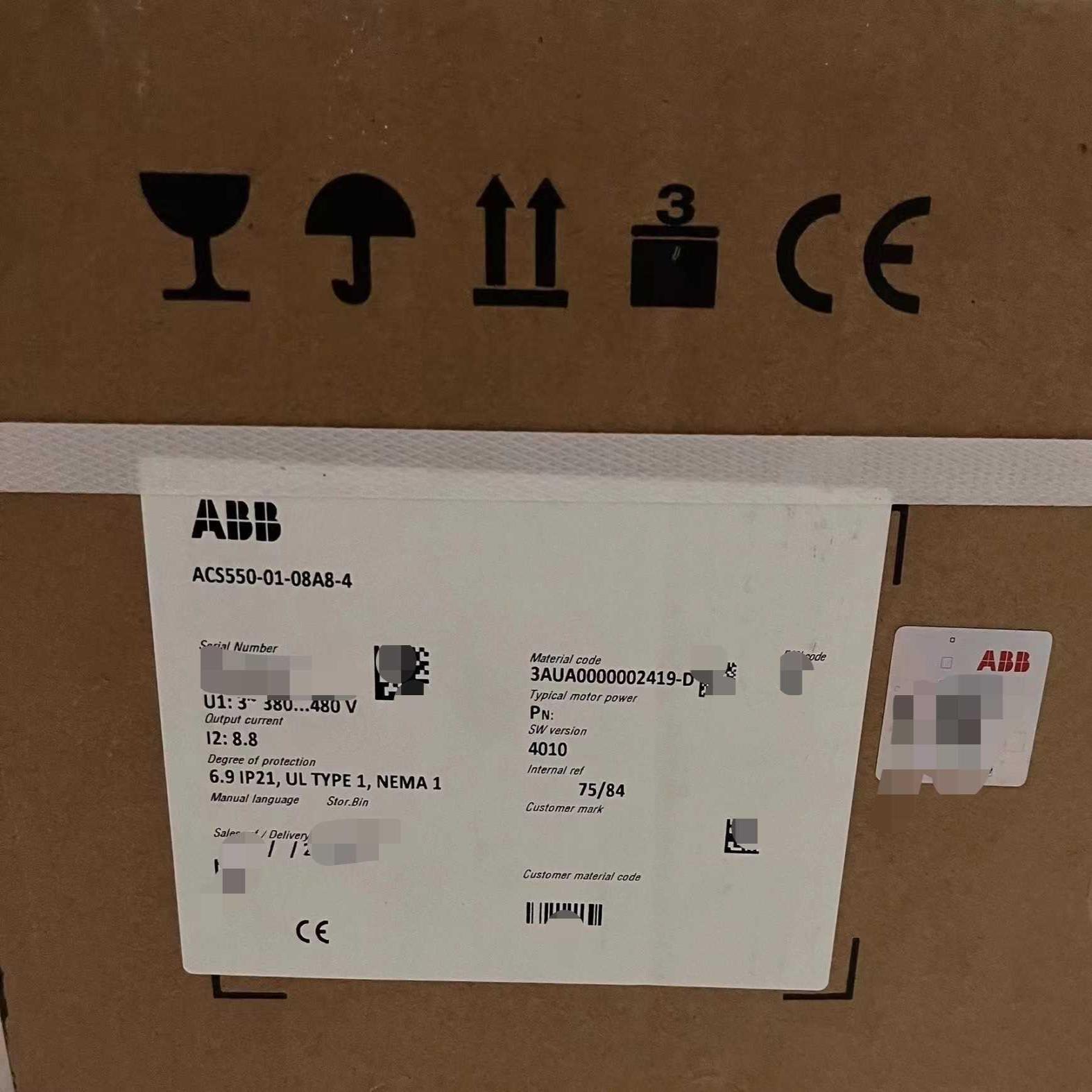 议~ACS550-01-08A8-4，4KW 变频器，工厂仅装机