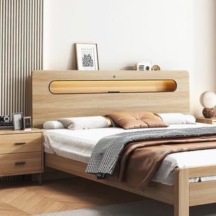 实木床头背板靠背挡板单买2023新款床头板单独买儿童储物带灯定制