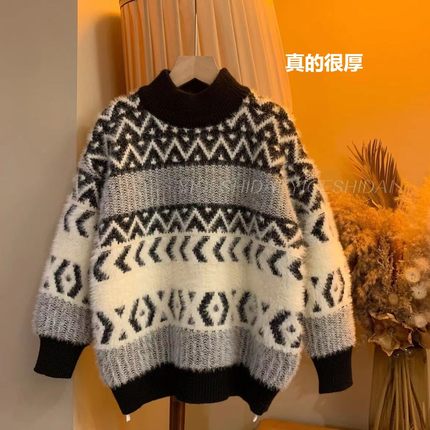 男童时尚儿童大童针织衫加厚秋冬套头冬季韩版提花宽松圆领毛衣