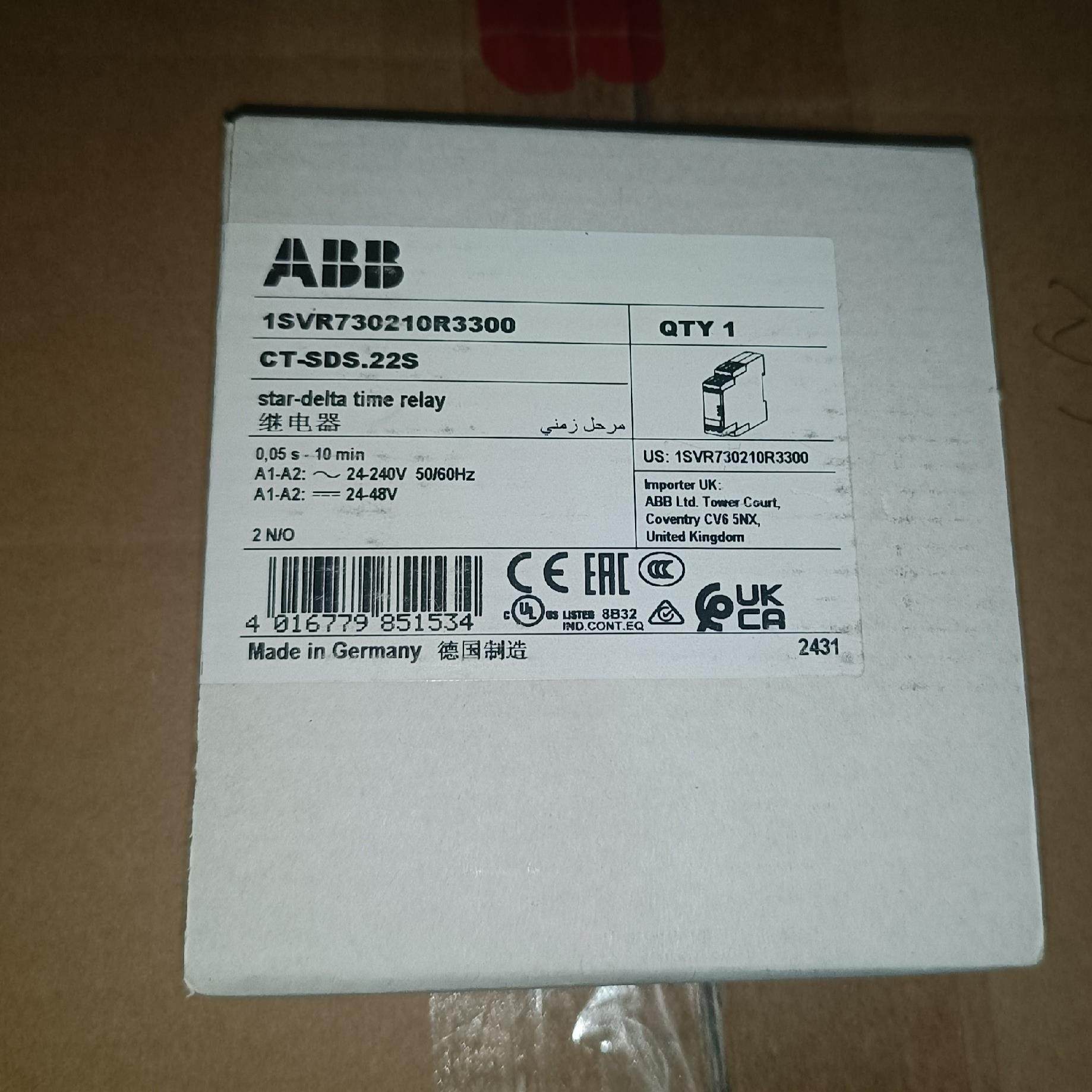 ABB星三角转换时间继电器 CT-SDS.22S,2n/o,